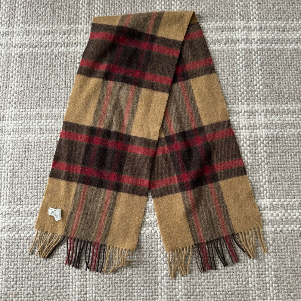 L.L bean lambs wool plaid drove edge scarf